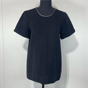 Madewell Leather Trim Textured Tailored Blouse Size Small Women’s Black Jacquard